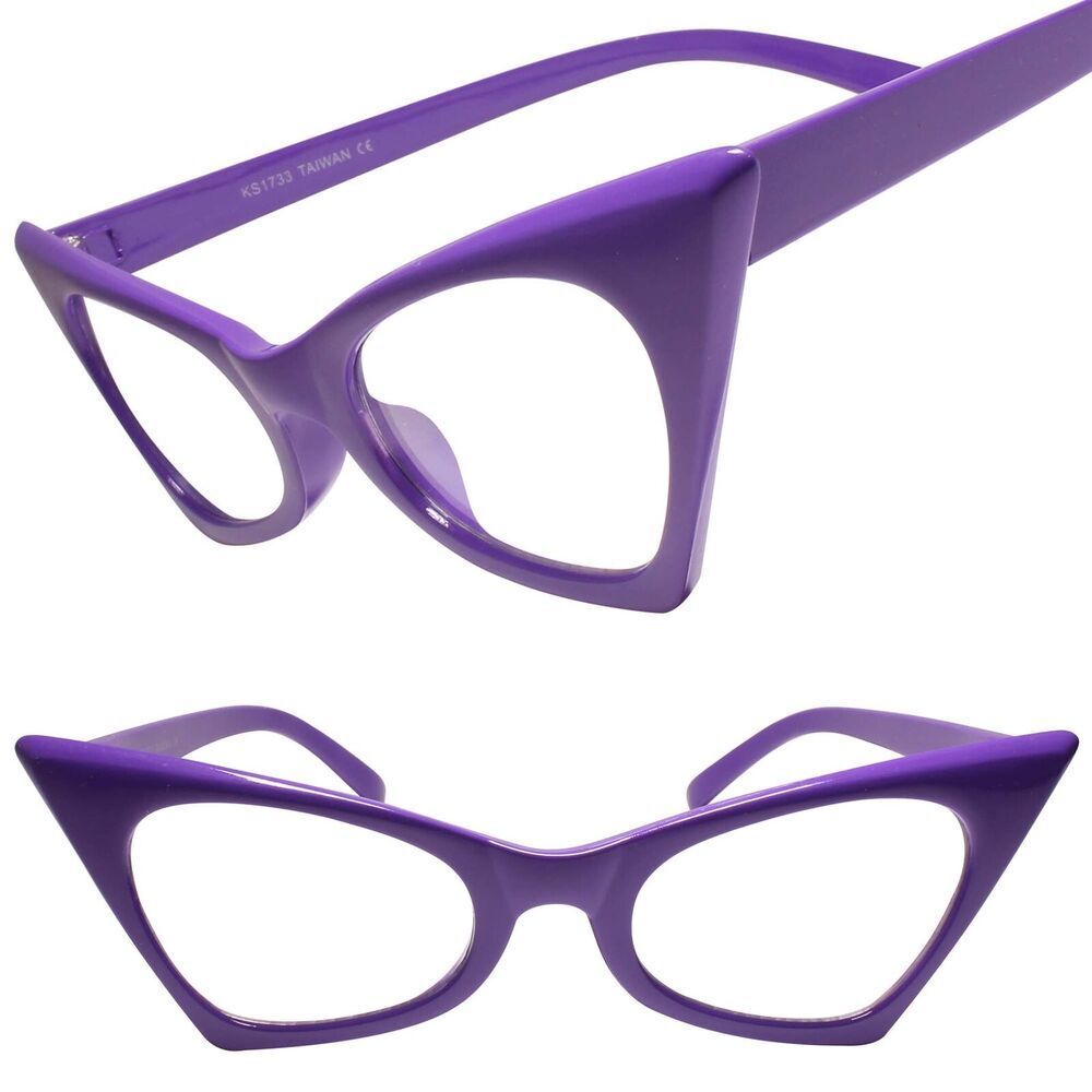 Classy Exotic Vintage Retro 60s 70s Look Purple Clear Lens Cat Eye Eye Glasses
